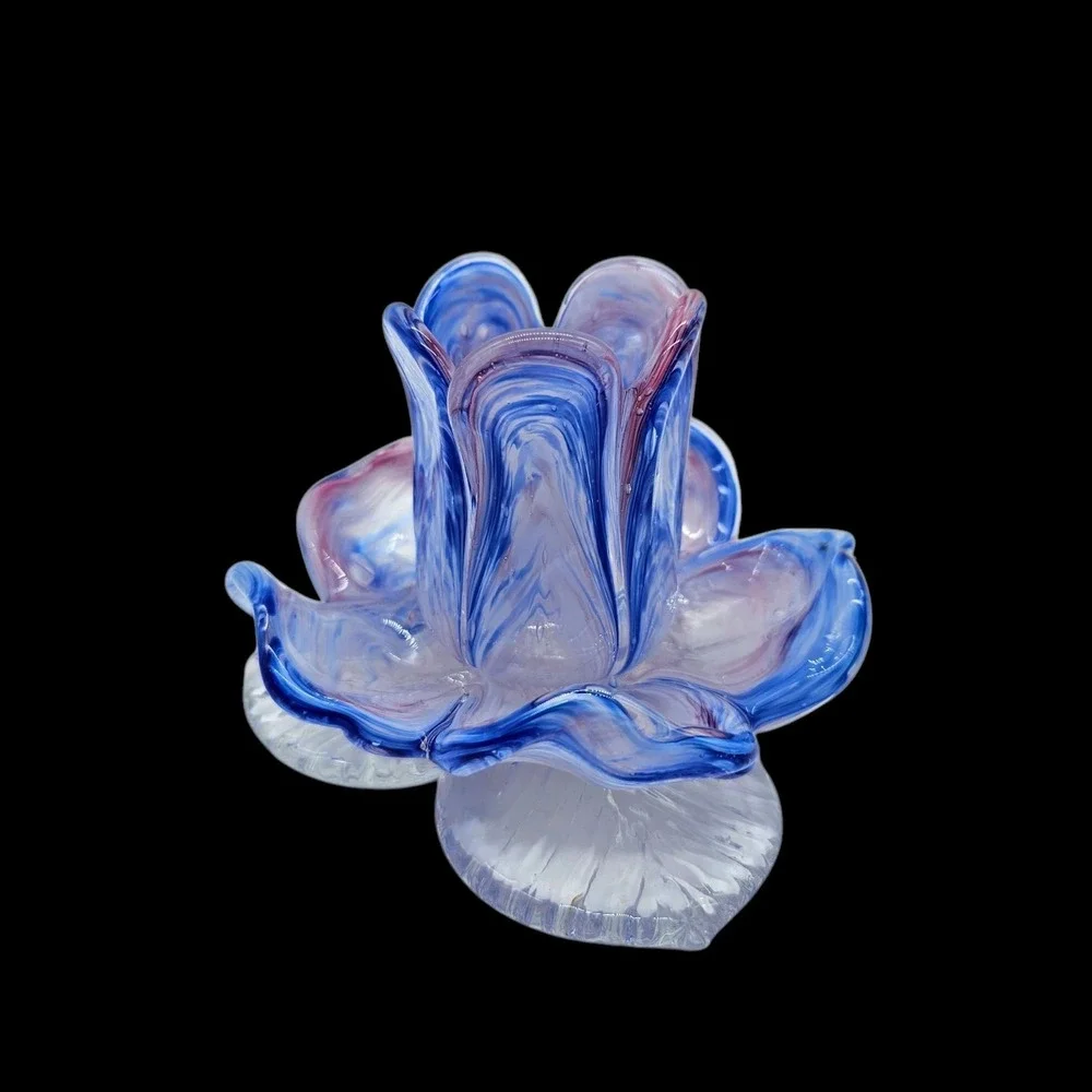 End of Day Art Glass Flower Candle Holder Swirl Pink Blue 3